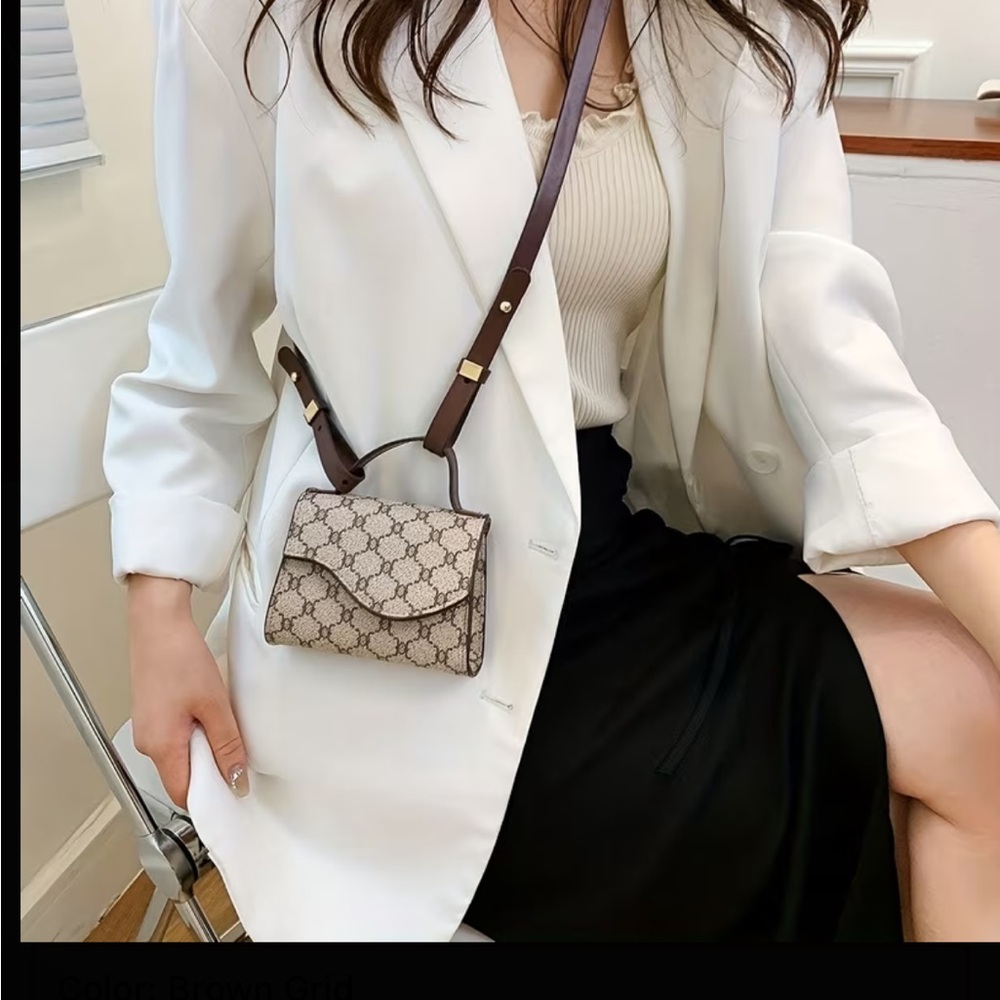 Elegant Brown Grid Crossbody Bag